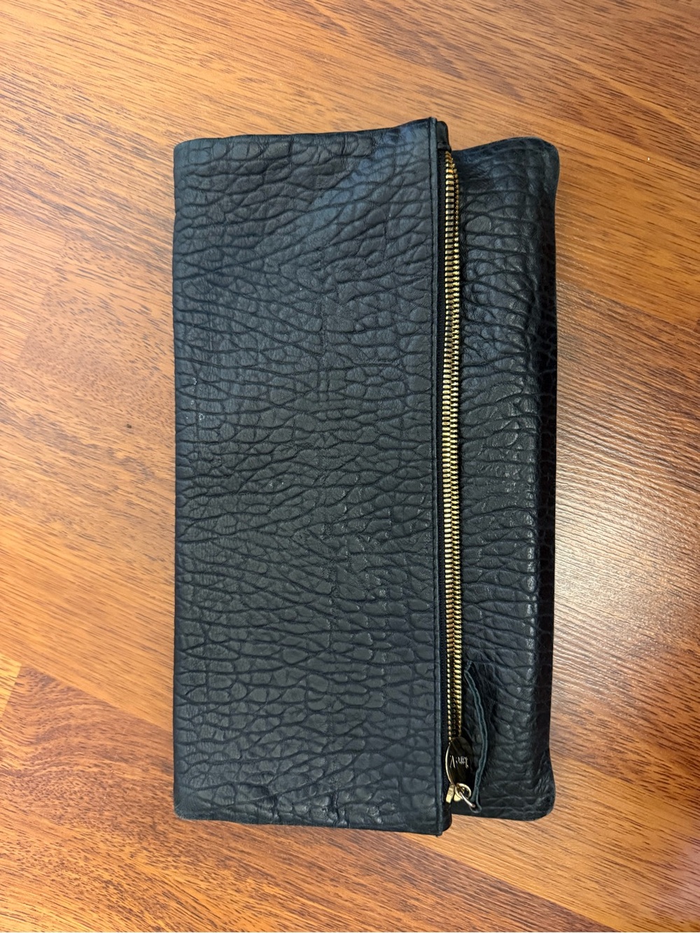 Clair V Black Leather Fold-Over Women’s Clutch with Gold Zip